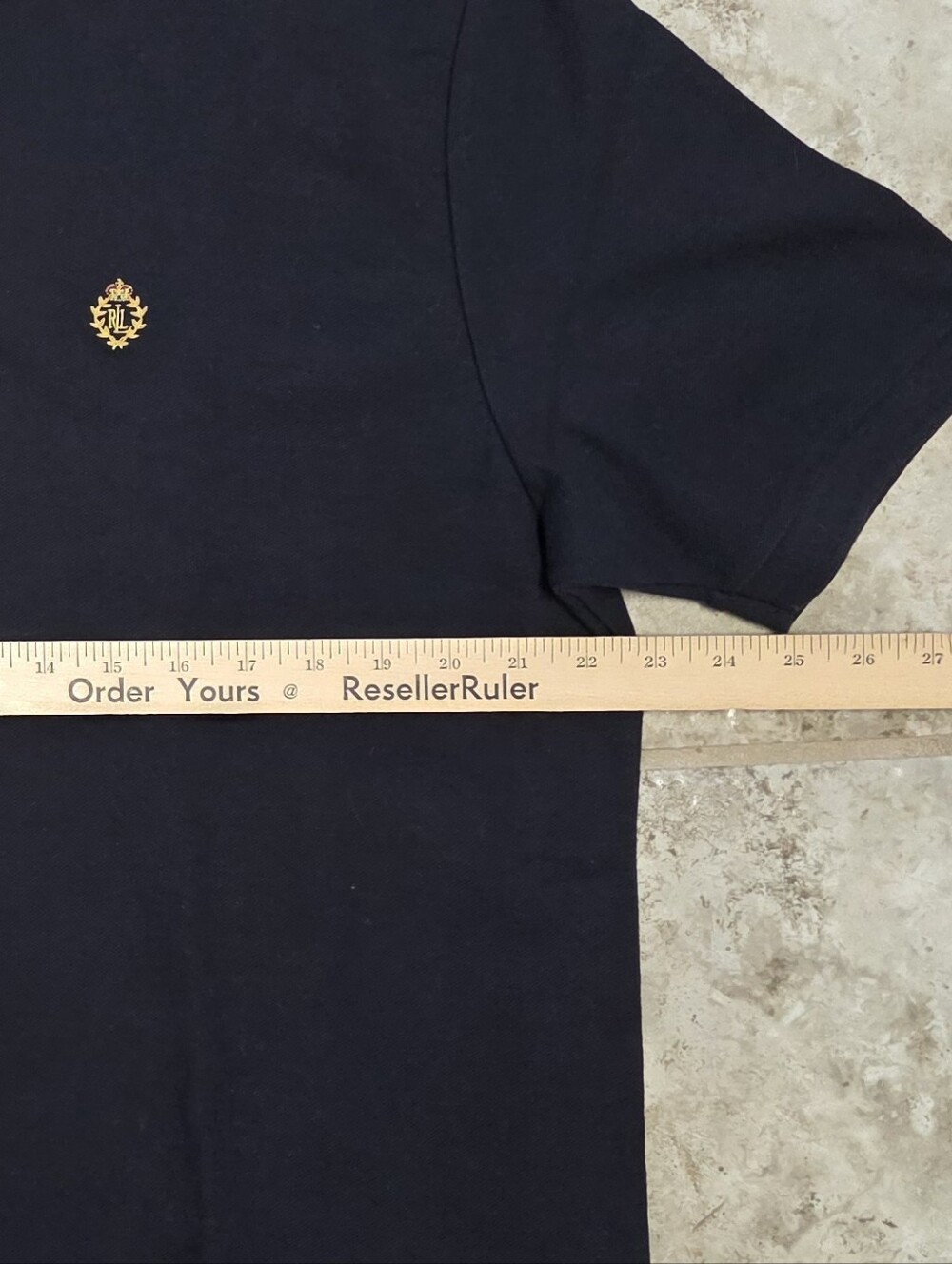 Lauren Ralph Lauren Navy Blue Polo Shirt Gold Crest Embroidery Size Large - Picture 7 of 8